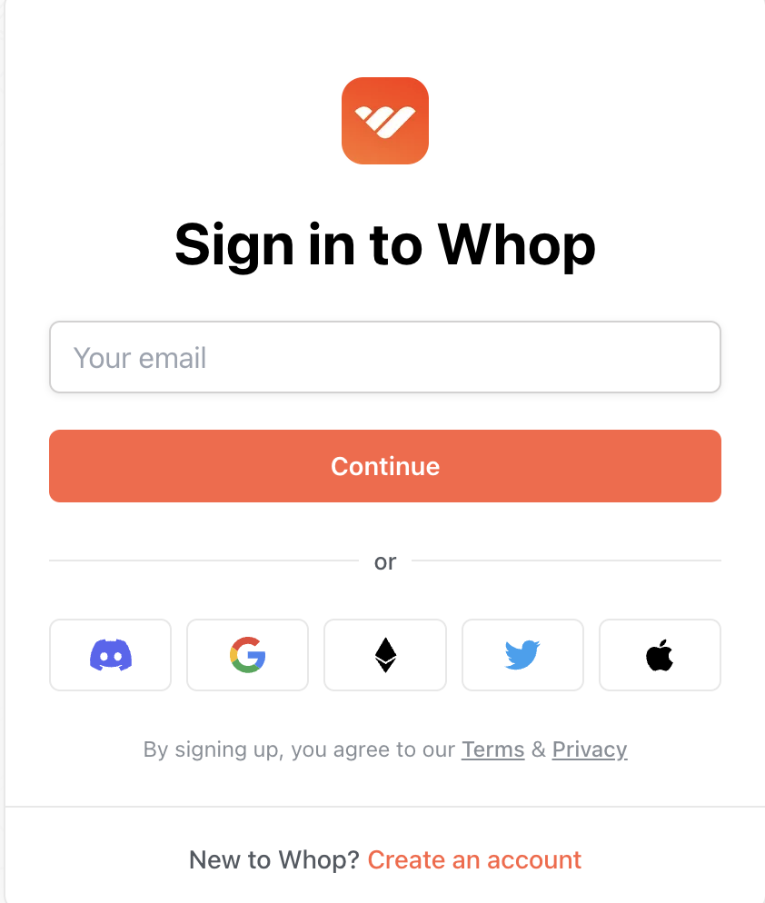 Sign into Whop account